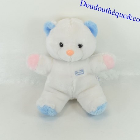 Osito de peluche BOULGOM azul blanco vintage nariz rosa 30 cm