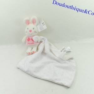 Doudou mouchoir lapin SHIMA blanc et rose 38 cm NEUF