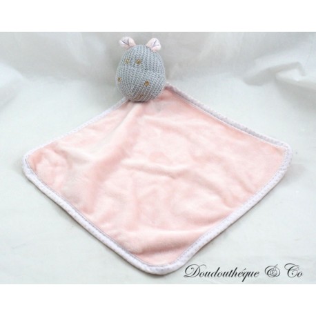 Doudou plat hippopotame BLOKKER losange rose grelot dans la tête laine 37 cm Doudou plat hippopotame BLOKKER losange rose grelot dans la tête laine 37 cm