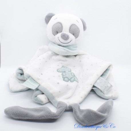 Peluche plano Loulou Panda NATTOU gris blanco verde 26 cm