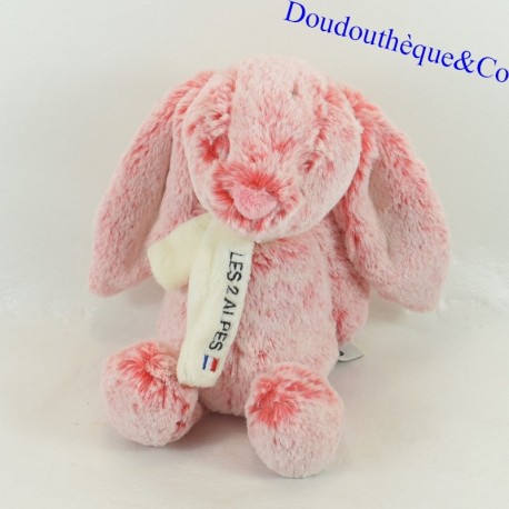 Peluche lapin CMP écharpe Les deux Alpes rose Peluche souvenir 24 cm