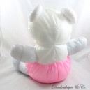 Vintage plush bear style Puffalump in pink white parachute canvas multicolored bow 43 cm