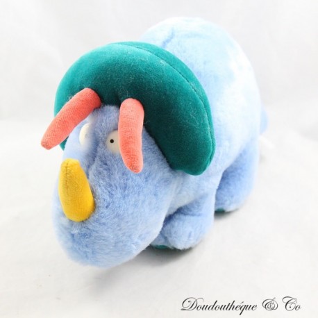 Vintage Triceratops Dinosaur Plush Blue Green Orange Yellow 31 cm