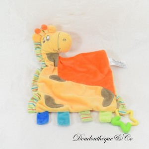 Doudou plat girafe KIMBALOO jaune et orange 30 cm