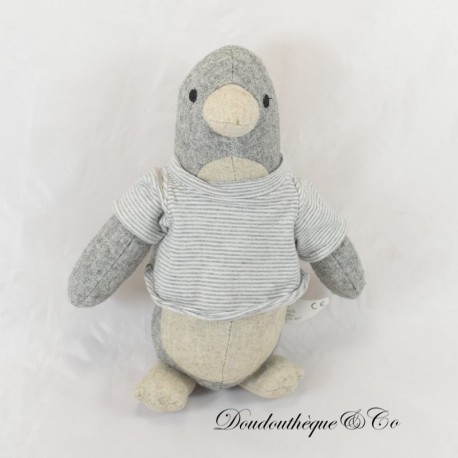 Pinguin Plüsch MUJI LONDON grau Gestreiftes T-Shirt 25 cm