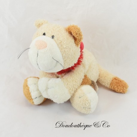 Stuffed cat NICI beige scarf red and heart 26 cm