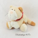 Peluche Chat NICI beige foulard rouge et coeur 26 cm