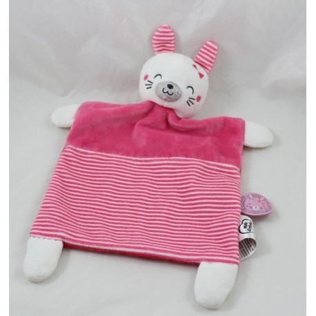 Doudou coniglio piatto MOTS D'ENFANTS strisce bianche rosa 34 cm