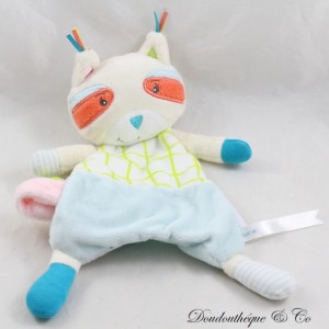 Romeo Raccoon Flat Cuddly Toy, Baby Comfort, Pacifier Clip, Blue Beige 27 cm