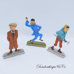Set di 3 Figurine in Metallo di Tintin Flat Le Avventure di Tintin 6 cm