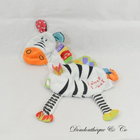 Doudou plat girafe LABEL LABEL étiquettes Blanc orange noir 30 cm