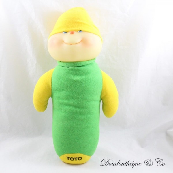 Peluche Toto luciole AJENA vintage vert bonnet jaune tête phosphore