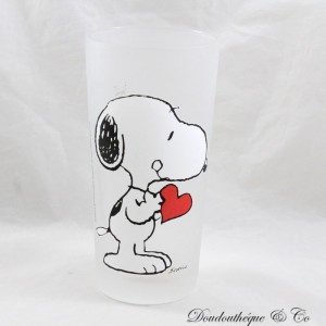 Bicchiere Alto Snoopy PEANUTS Schulz Vetro Bianco Opaco Cane Cuore Rosso 16 cm