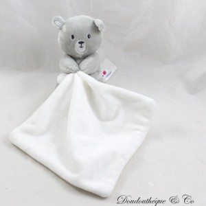 Teddy handkerchief bear P'TIT BISOU Aubert grey white 26 cm