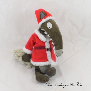 Ausgestopfter Wolf AUZOU Wolf verkleidet als roter Weihnachtsmann 27 cm
