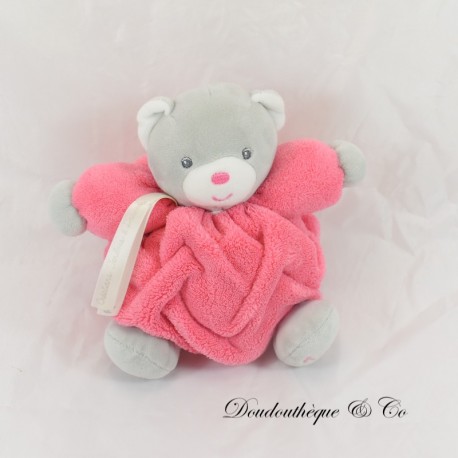 Stuffed KALOO bear grey feather and raspberry patapouf 20 cm