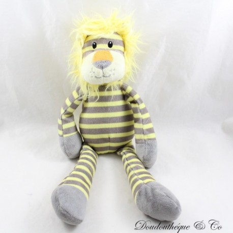 Doudou lion MAX & SAX rayé jaune gris Carrefour 32 cm Doudou lion MAX & SAX rayé jaune gris Carrefour 32 cm