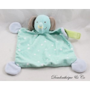Flat cuddly toy elephant TOYS R US blue green polka dots white pacifier clip 26 cm