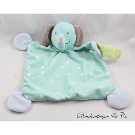 Flaches Kuscheltier Elefant TOYS R US blau grün Tupfen weiß Schnullerclip 26 cm Flaches Kuscheltier Elefant TOYS R US blau grün Tupfen weiß Schnullerclip 26 cm
