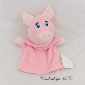 Doudou marionnette cochon BABOU rose rectangle 21 cm