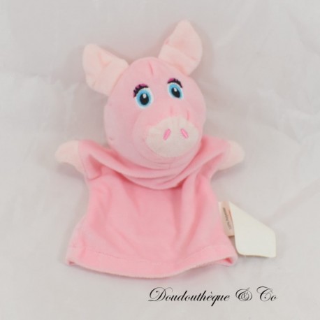 Pig puppet cuddly toy BABOU pink rectangle 21 cm