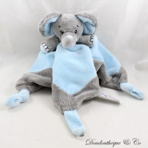 Flaches Elefant Kuscheltier MY TEDDY blau grau 3 geknotete Ecken 34 cm