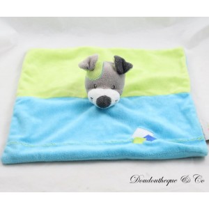 Flat cuddly toy dog MANON ET VALENTIN blue green