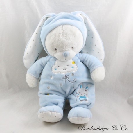 Peluche Oso MAX & SAX Capucha Conejo Azul Nube y Estrellas Carrefour 30 cm