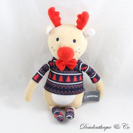 Peluche renna ORCHESTRA Premom con maglione natalizio naso rosso 28 cm