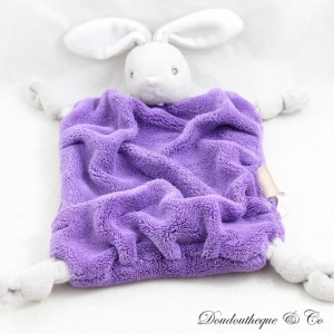 Doudou plat lapin KALOO plume gris violet purple 4 coins noués 30 cm