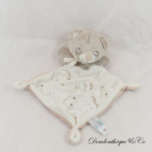 Doudou plat ours TEX BABY losange blanc beige Lapin, Nuage, Lune 32 cm