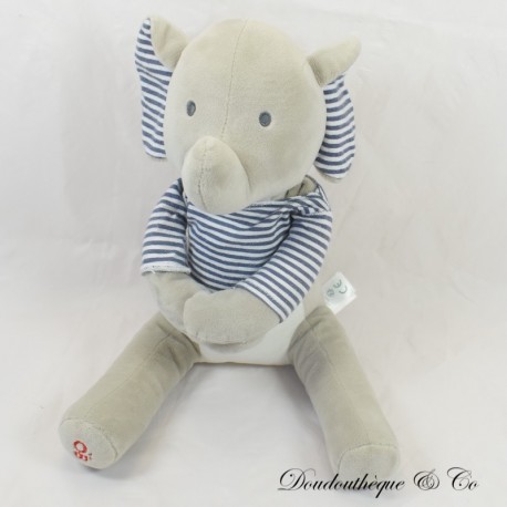 Plüsch Elefant OBAIBI T-Shirt gestreift blau weiß Hände Klettverschluss 25 cm Plüsch Elefant OBAIBI T-Shirt gestreift blau weiß Hände Klettverschluss 25 cm