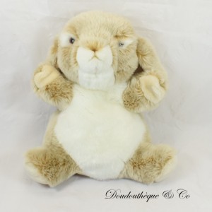 Peluche marionnette Lapin The Puppet Compagny  blanc beige assis 30 cm