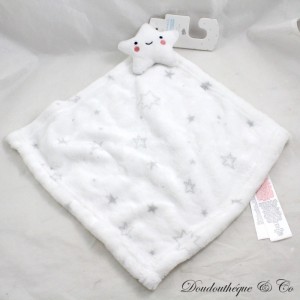 Doudou plat étoile PRIMARK Baby blanc gris nuage Baby Comforter 28 cm