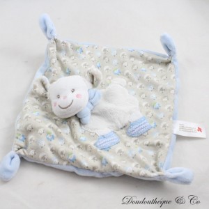 Doudou plat mouton NICOTOY bleu gris agneau 22 cm