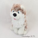 Stuffed husky dog SANDY brown white blue eyes sitting 22 cm
