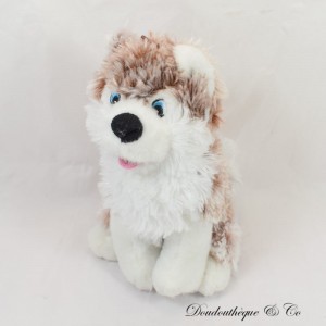 Peluche chien husky SANDY marron blanc yeux bleus assis 22 cm