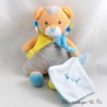Lion handkerchief cuddly toy BABY NAT' Les copains orange gris bleu BN0233 23 cm