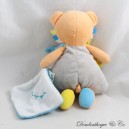 Lion handkerchief cuddly toy BABY NAT' Les copains orange gris bleu BN0233 23 cm