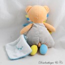 Doudou mouchoir lion BABY NAT' Les copains orange gris bleu BN0233 23 cm