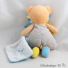 Doudou mouchoir lion BABY NAT' Les copains orange gris bleu BN0233 23 cm