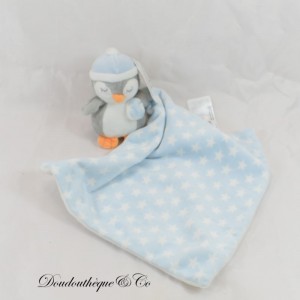 Doudou mouchoir Pingouin SHIMA blanc et bleu 36 cm NEUF