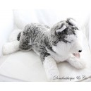 Large plush Siberian husky dog ANIMA grey white tongue pulled vintage 64 cm