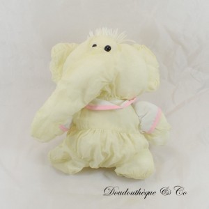 Puffalump style elephant plush in pink green parachute canvas seated 23 cm