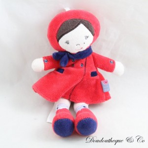 Doudou poupée SUCRE D'ORGE attache tétine rouge