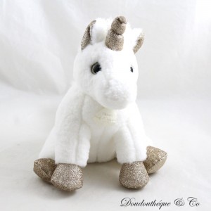 Peluche licorne HISTOIRE D'OURS blanc et or paillettes 23 cm