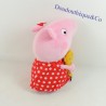 Peluche Peppa Pig JEMINI avec doudou cochon rose robe rouge 26 cm