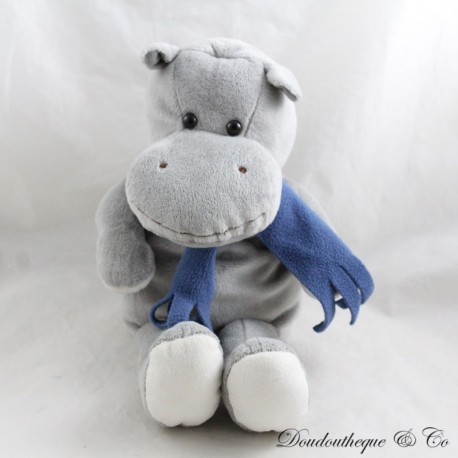 Doudou marionnette hippopotame BAMBIA gris écharpe bleu Lidl 36 cm Doudou marionnette hippopotame BAMBIA gris écharpe bleu Lidl 36 cm
