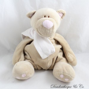 Stuffed bear JOLLYBABY beige scarf pink footprints 30 cm