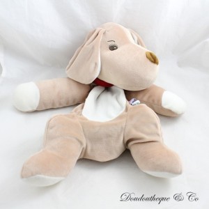 Peluche range pyjama chien SUCRE D'ORGE marron beige foulard rouge 40 cm